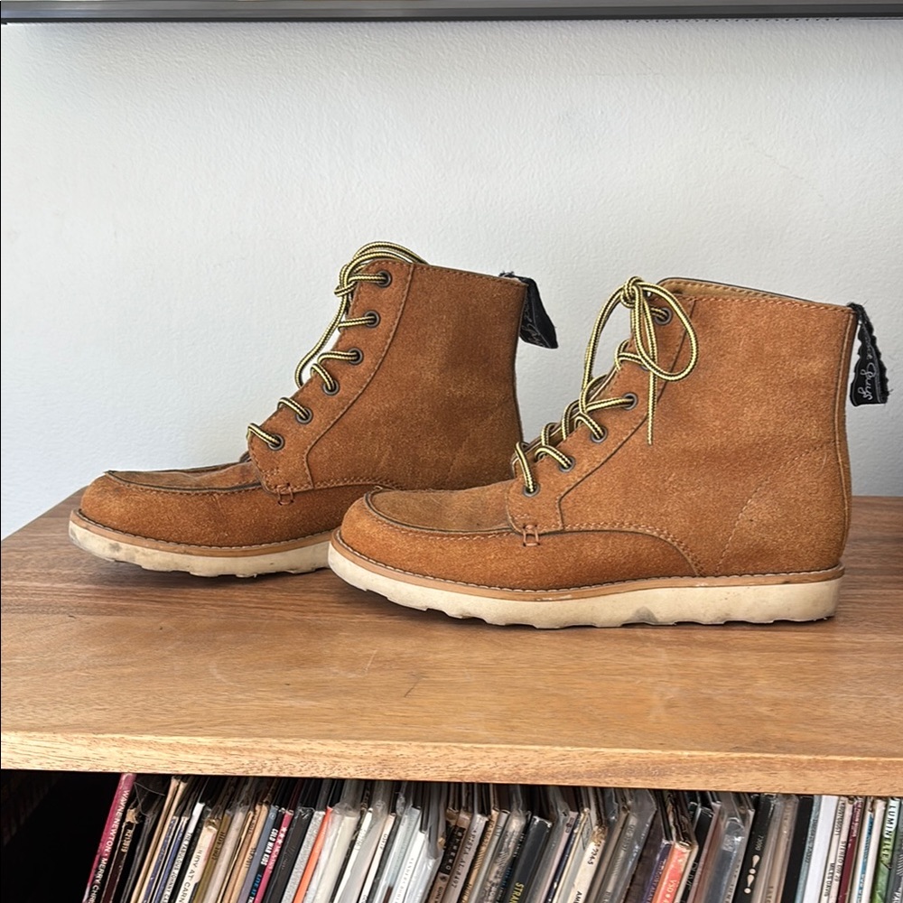 Vegan Suede Tan Lace-Up Boots